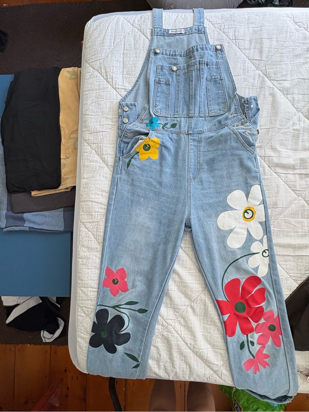 MISSLOOK Light Blue Denim Floral Overalls